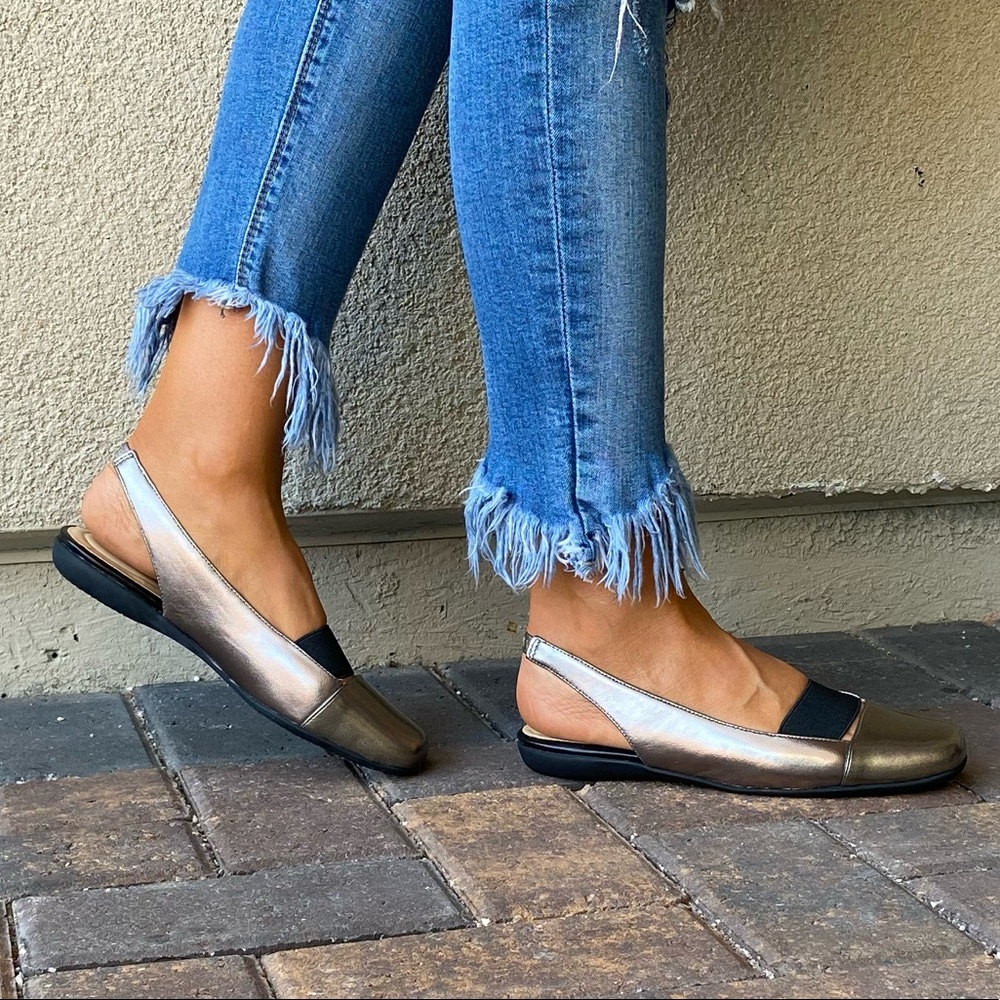 Bronze Closed Toe Slingback Comfort Mule Flats - Picture 13 of 15
